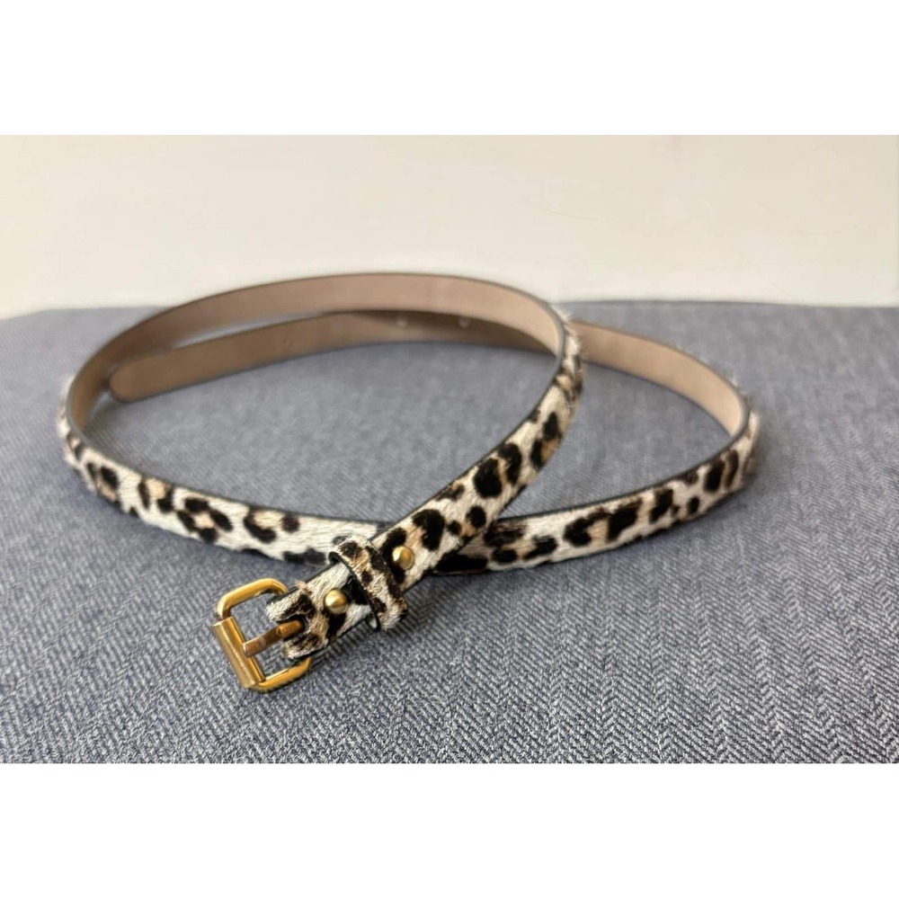 Ann Taylor Womens Leopard Print Calf Hair Skinny Leather Belt Gold Buckle Size L